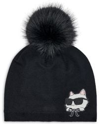 KARL LAGERFELD - Cozy Cat Faux-fur Pom Beanie Hat - Lyst
