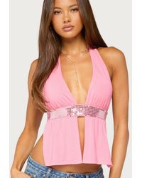 Edikted - Heily Sequin Backless Split-front V-neck Top - Lyst