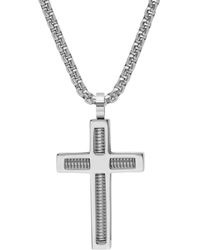 Steeltime - 18k Gold-plated Stainless Steel Spring Inlay Cross 24" Pendant Necklace - Lyst