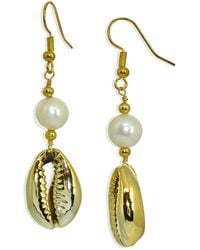 Macy's - Freshwater Pearl Puka Shell Drop Earring - Lyst
