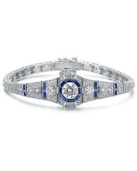 Genevive Jewelry - Sterling Silver Clear Round And Circle Baguette Cubic Zirconia Link Bracelet - Lyst