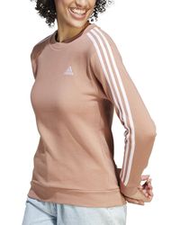 adidas - 3-stripe Cotton Fleece Crewneck Sweatshirt - Lyst