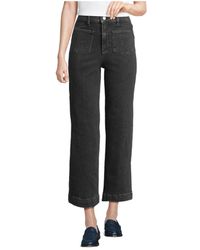 Lands' End - Soft Denim High Rise Wide Leg Patch Pocket Crop Jeans - Lyst