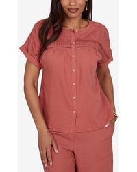 Ruby Rd. - Petite Lightweight Pleated Short-sleeve Top - Lyst
