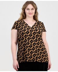 Anne Klein Essentials - Plus Size Printed V-neck Cap-sleeve Top - Lyst