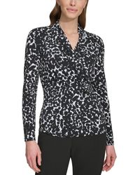 DKNY - Petite Printed Ruched-side Long-sleeve Top - Lyst