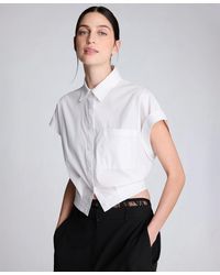 Kenneth Cole - Button Front Collared Cropped Shirt - Lyst