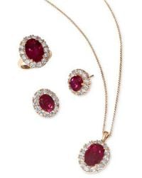 Effy - Effy Lab Grown Ruby Lab Grown Diamond Halo Ring Pendant Necklace Stud Earrings Collection In 14 - Lyst
