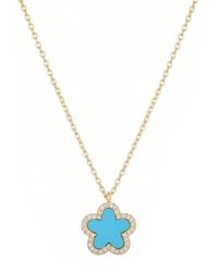 Adornia - Gold Turquoise Halo 5 Leaf Clover Pendant Necklace - Lyst