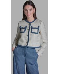 BCBGMAXAZRIA - Shoulder Padding Braided Denim Jacket - Lyst