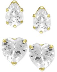 Giani Bernini - 2-pc. Set Cubic Zirconia Heart & Pear Stud Earrings In 18k Gold-plated Sterling Silver, Created For Macy's - Lyst