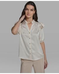 KARL LAGERFELD - Ruffle Shoulder V-neck Top - Lyst