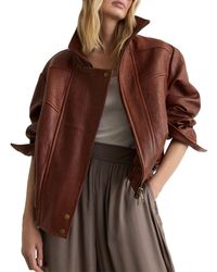 Reiss - Petra Textured Oversized Funnel-neck Leather Jacket - Lyst