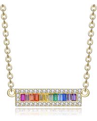 Genevive Jewelry - Sterling Silver Rainbow Cubic Zirconia Short Bar Pendant Necklace - Lyst
