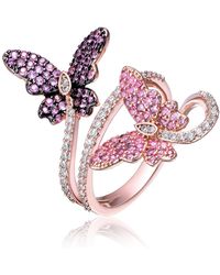 Rachel Glauber - Ra 18k Rose Gold And Black Plated Multi Colored Cubic Zirconia Modern Butterfly Ring - Lyst