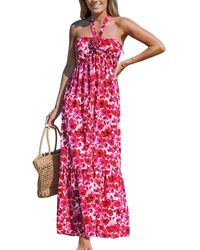 CUPSHE - Floral Halter Neck Maxi Beach Dress - Lyst