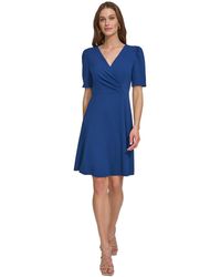 DKNY - Draped-front Puff-shoulder A-line Dress - Lyst