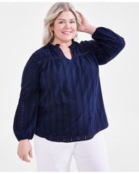 Style & Co. - Plus Size Cotton Eyelet-embroidered Split-neck Top - Lyst