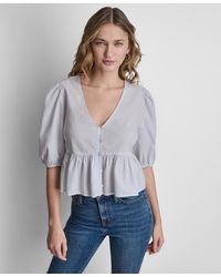 DKNY - V Neck Button Front Shirt - Lyst