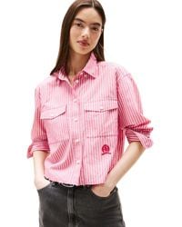 Tommy Hilfiger - Crest Embroidery Relaxed Fit Cropped Shirt - Lyst