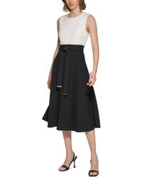 Calvin Klein - Belted Midi Fit & Flare Dress - Lyst