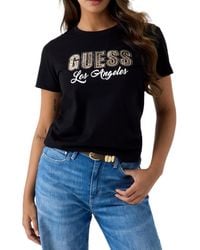 Guess - Script Rhinestone Logo Crewneck T-shirt - Lyst