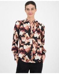 Anne Klein - Pleat Front Long Sleeve Blouse P Xxs Xxl - Lyst