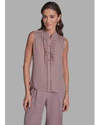 BCBGMAXAZRIA - Sleeveless Button Front Ruffle Top - Lyst