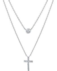 Giani Bernini Double Layered 16" + 2" Cubic Zirconia Solitaire And Cross Chain Necklace In Sterling Silver - Metallic