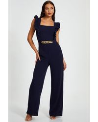 Quiz - Scuba Crepe Chain Front Frill Jumpsuit - Lyst