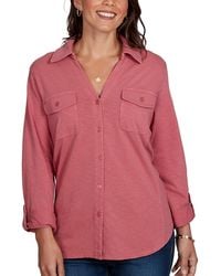 Ruby Rd. - Petite Rib Trim Button-front Knit Top - Lyst