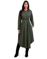 London Times - Collar Front Belted Shirt Dress - Lyst