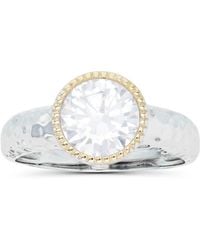 Macy's - Cubic Zirconia Two Tone Milgrain Bezel Set Hammered Ring - Lyst