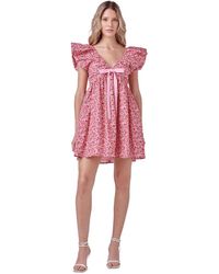 Endless Rose - Floral-print Flutter-sleeve Mini Dress - Lyst