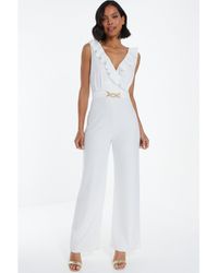 Quiz - Buckle Frill Detail Palazzo Jumpsuit - Lyst