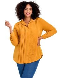 Avenue - Plus Size Pleated Button Down Shirt - Lyst
