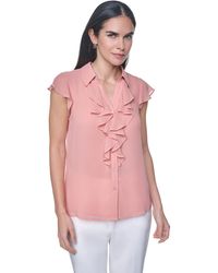 Calvin Klein - Collared Ruffle Front Blouse - Lyst