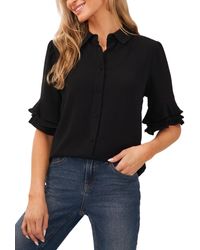 Cece - Button-front Ruffled 3/4-sleeve Blouse - Lyst