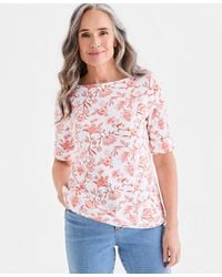 Style & Co. - Petite Elbow-sleeve Fresh Paisley Print Boat Neck Top - Lyst