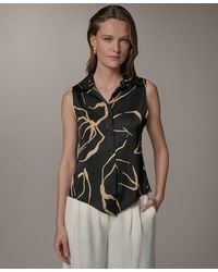 Donna Karan - Petite Collared Neck Printed Top - Lyst