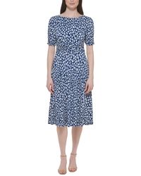 Jessica Howard - Petite Printed Boat-neck Ruched-waist Dress - Lyst