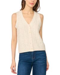 Cece - Cable-knit V-neck Button-up Sweater Vest - Lyst