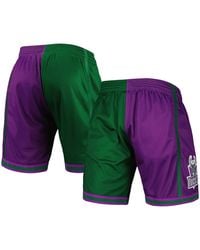 Mitchell & Ness - Green/purple Milwaukee Bucks Hardwood Classics 1996 Split Swingman Shorts - Lyst