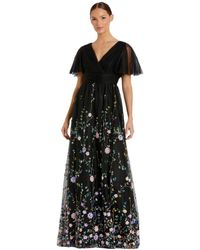 Mac Duggal - Embellished Illusion Butterfly Sleeve V Neck Gown - Lyst