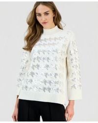 Anne Klein - Houndstooth Sequin Mock Neck Sweater - Lyst
