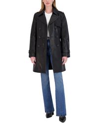 Tahari - Natalie Belted Leather Trench Coat - Lyst