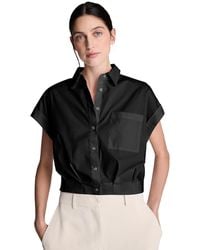 Kenneth Cole - Button Front Collared Cropped Shirt - Lyst