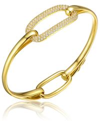 Genevive Jewelry - Sterling Silver 14k Plated Clear Cubic Zirconia Bangle Bracelet - Lyst