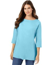 Woman Within - Within Perfect Three-quarter Sleeve Boatneck Tee - Lyst