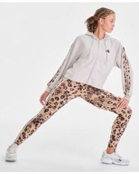 adidas - Animal Print 3 Stripe French Terry Zip Hoodie Leopard Print High Rise leggings - Lyst